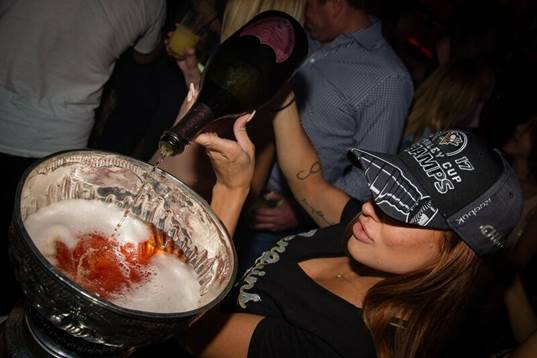 The Stanley Cup is used as a Dom Perignon decanter at Light at Mandalay Bay on Wednesday, June ...