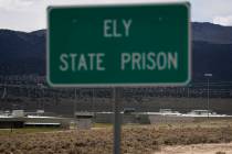 A sign marks the entrance to Ely State Prison, the location of Nevada's execution chamber near ...