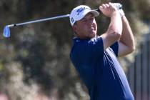 Tom Hoge watches his drive to the sixteenth green during the first round of the Shriners Childr ...