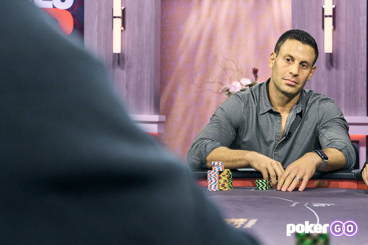 Garrett Adelstein plays on "High Stakes Poker" at the PokerGO studio in an undated photo. (Anto ...