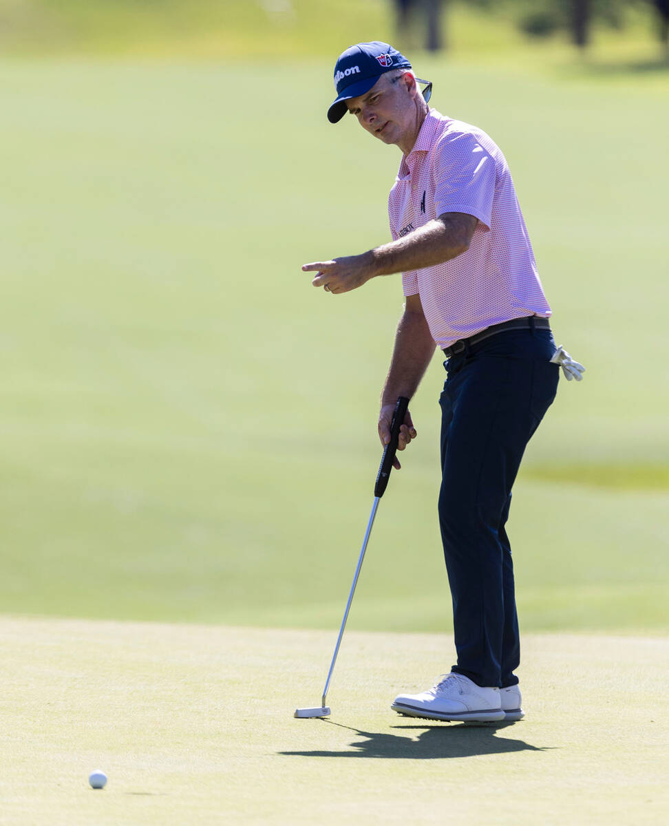 Kevin Streelman reacts on the ninth green during the second round of the Shriners Children's Op ...