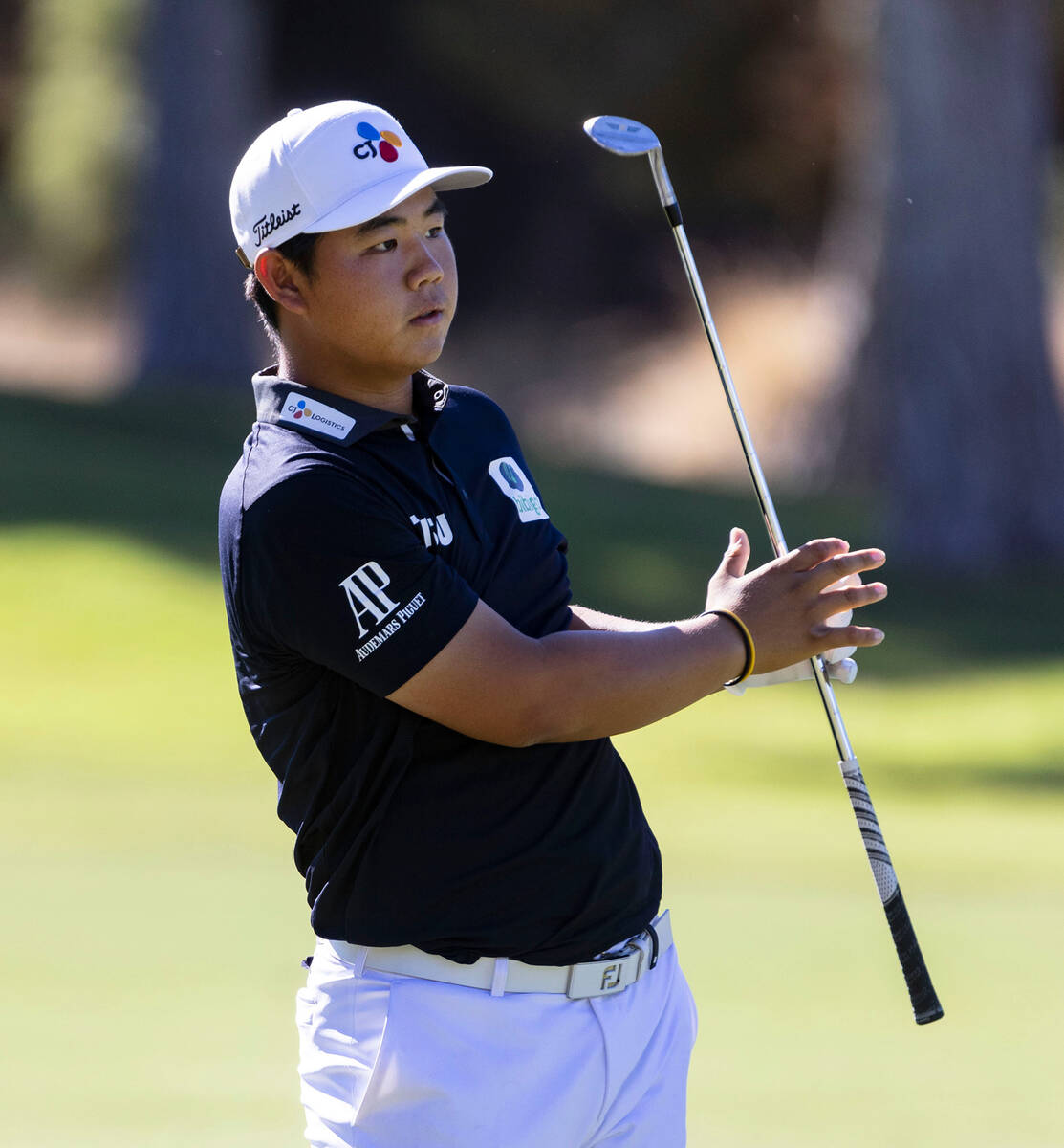 Tom Kim watches his drive to the tenth green during the second round of the Shriners Children's ...