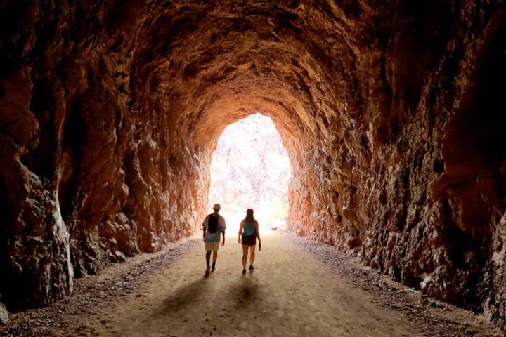 Hikers and bicyclists enjoy the popular Historic Railroad Trail of Lake Mead National Recreatio ...