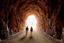Hikers and bicyclists enjoy the popular Historic Railroad Trail of Lake Mead National Recreatio ...