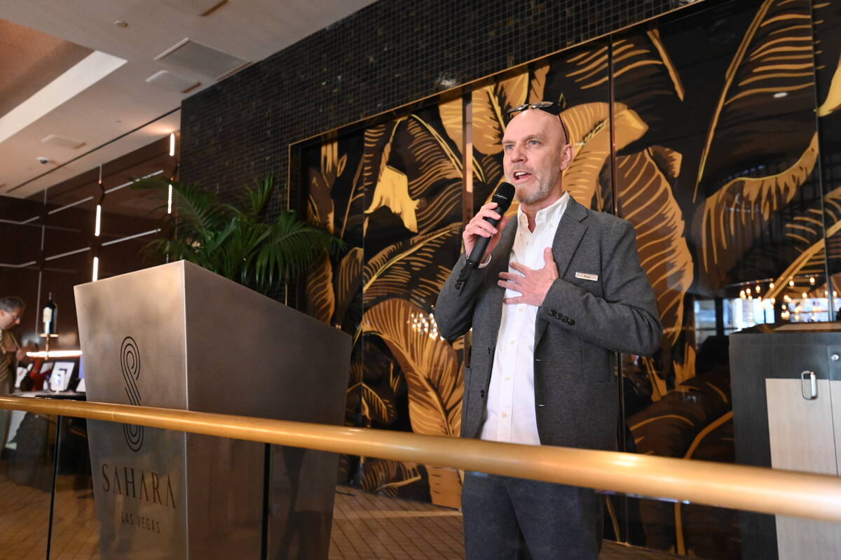 Paul Hobson, general manager, SAHARA Las Vegas, addresses guests gathered to celebrate the reso ...