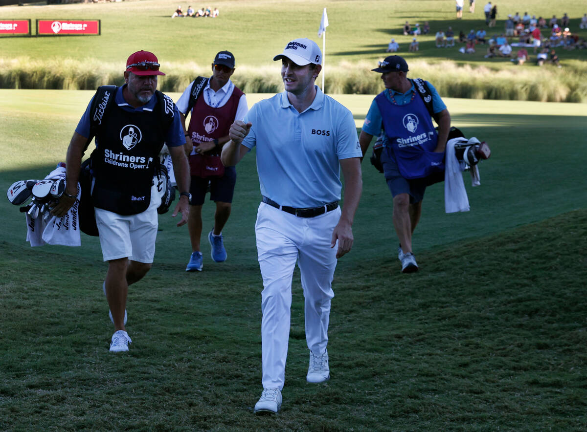 Patrick Cantlay walks off the eighteenth green during the third round of the Shriners Children' ...