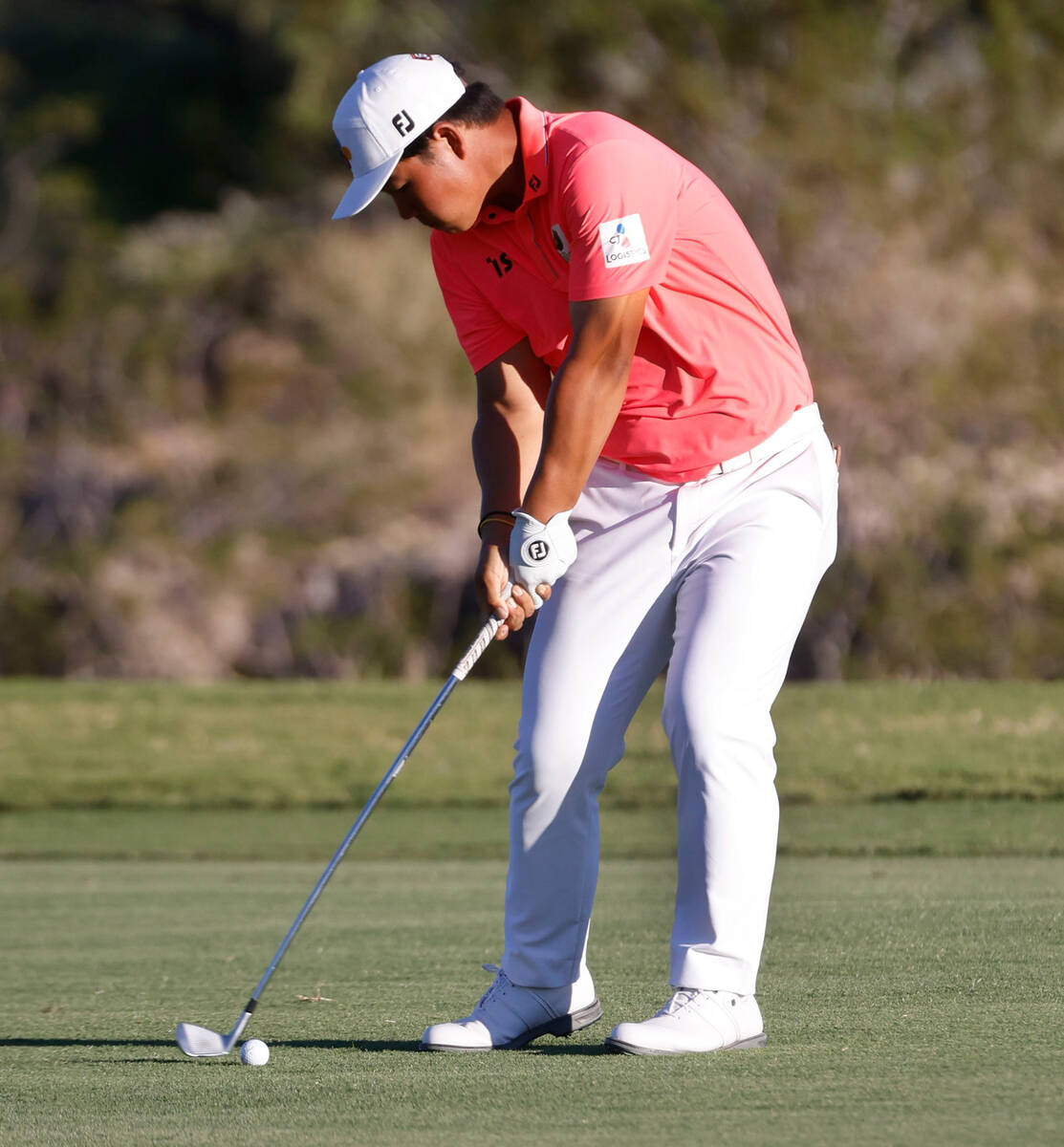 Tom Kim drives to the eighteenth green during the third round of the Shriners Children's Open t ...