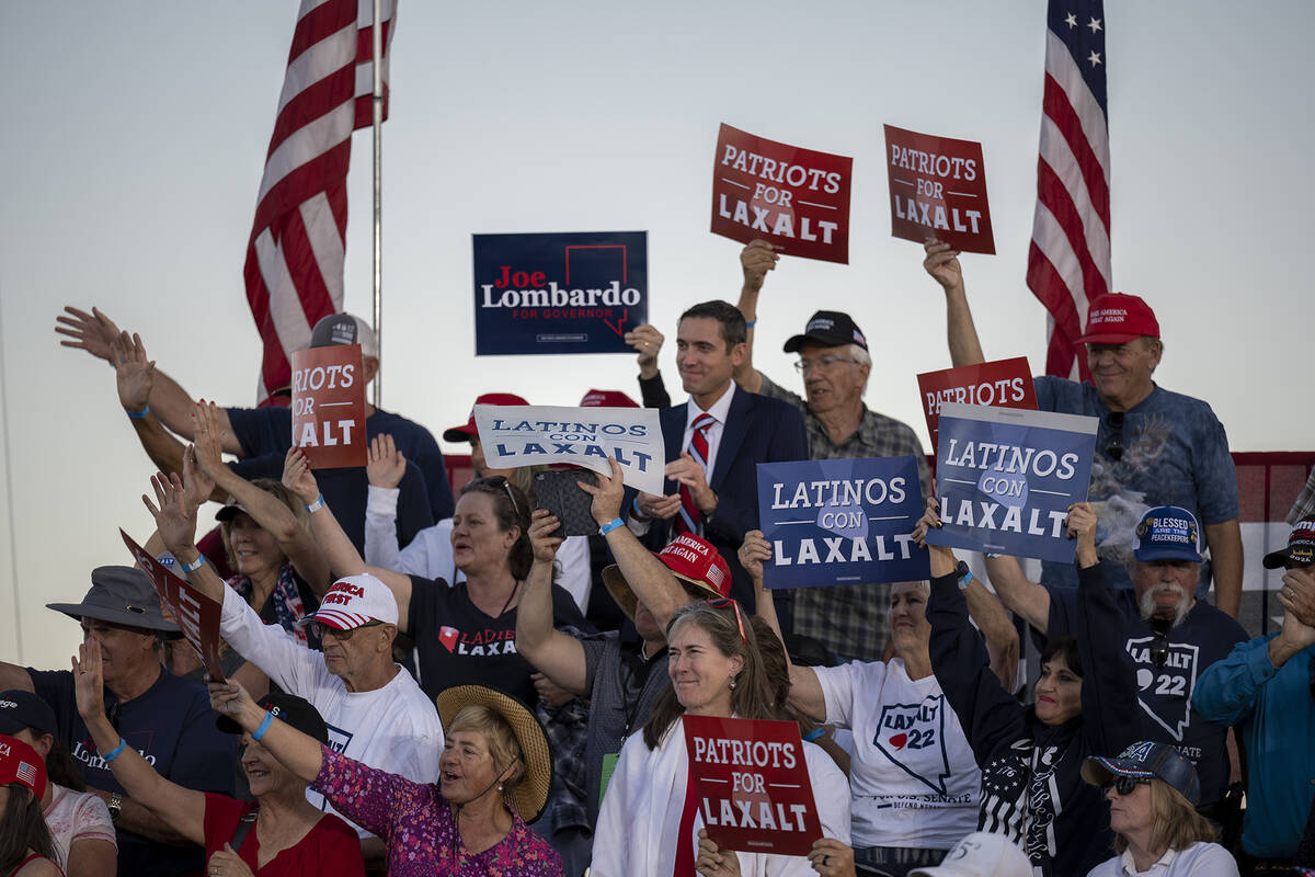 Republican supporters attend a rally for former President Donald Trump at the Minden Tahoe Airp ...