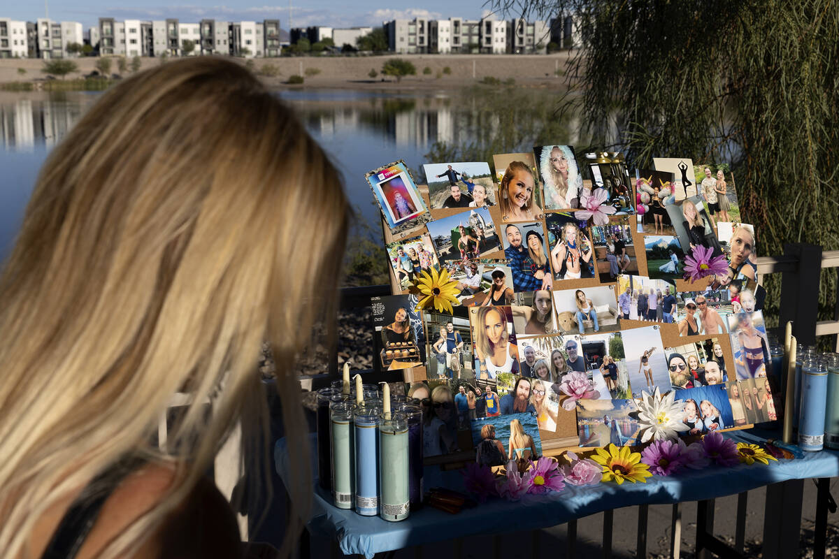 A memorial with photos of Maris DiGiovanni, one of the victims who died in a mass stabbing on t ...