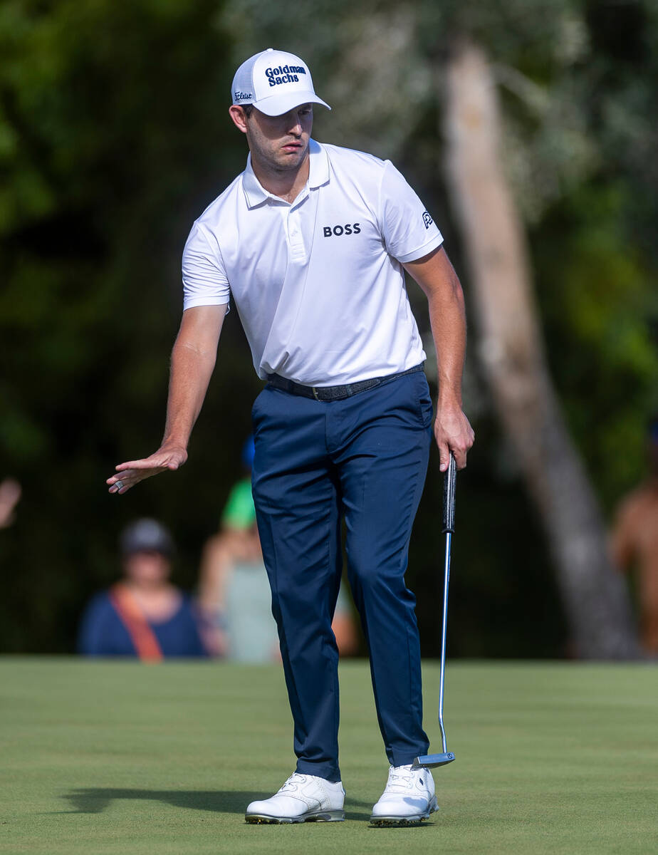 Patrick Cantlay wills a putt to stay on line during the final day of play in the Shriners Child ...
