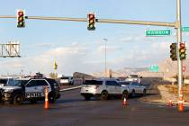 Las Vegas police investigate a fatal crash on the 8300 block of West Charleston Boulevard on Mo ...