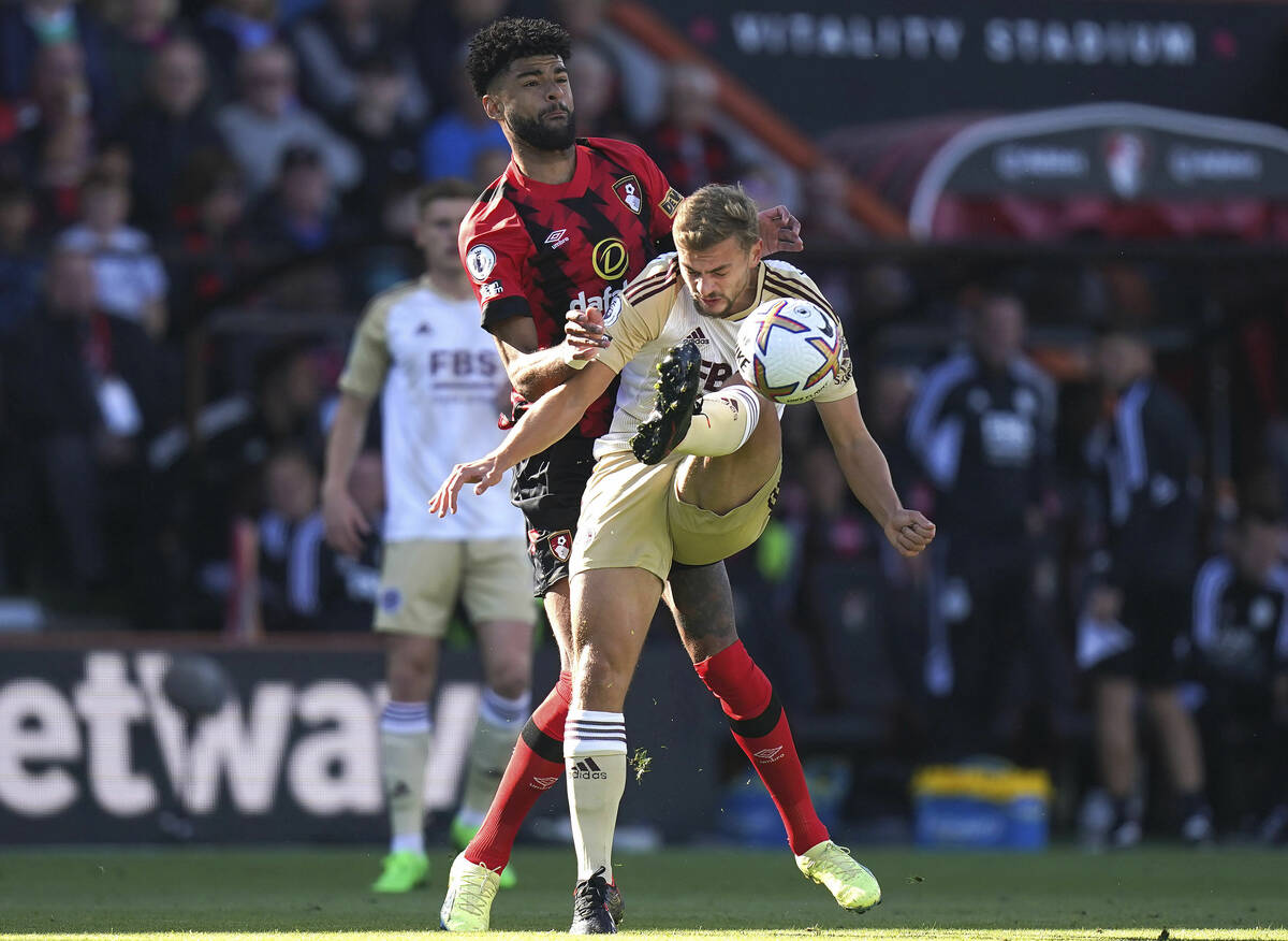Bournemouth's Philip Billing, left, and Leicester City's Kiernan Dewsbury-Hall during the Engli ...