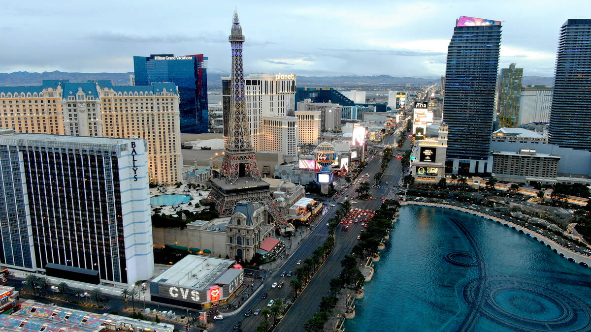 Aerial view of the Las Vegas Strip on Friday, March 12, 2021. (Las Vegas Review-Journal)