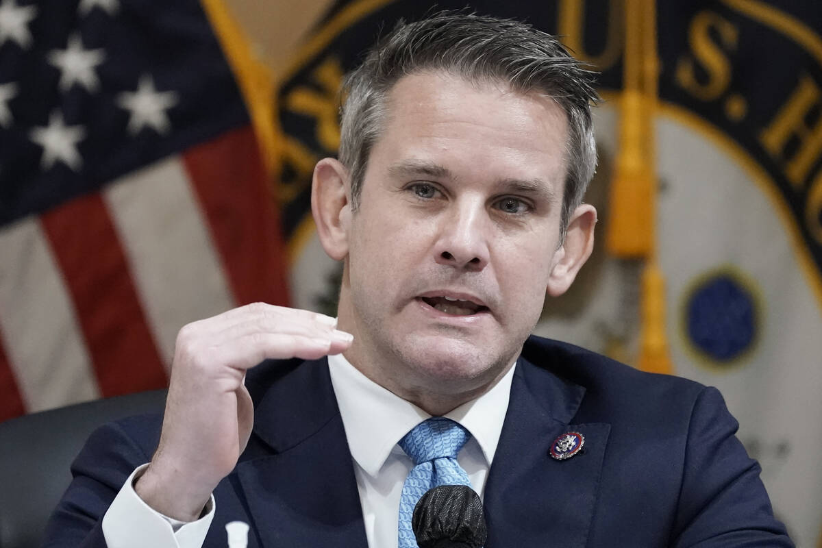 Rep. Adam Kinzinger, R-Ill., speaks as the House select committee investigating the Jan. 6 atta ...