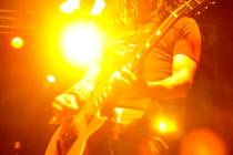 Eric Melvin of NOFX performs on the Outdoor Stage at the corner of East Stewart Avenue and Nort ...