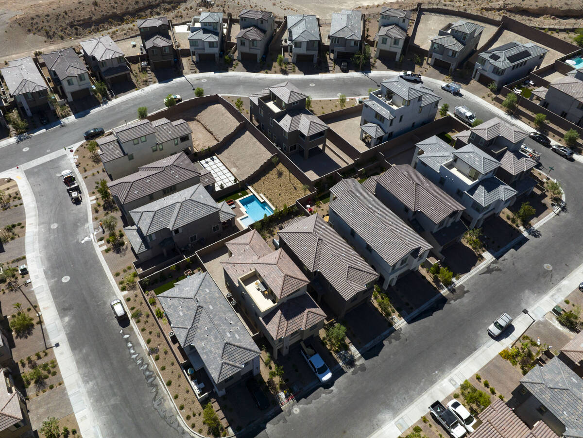 Aerial view of homes near Desert Foothills Drive are in Summerlin are shown, on Wednesday, Oct. ...