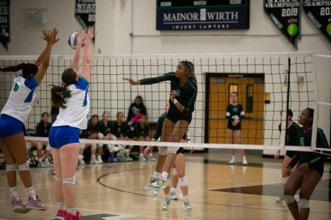 Palo Verde’s Naomi White (8) serves the ball during a volleyball game at Palo Verde high ...