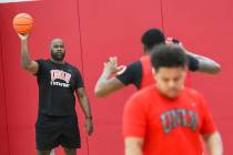 UNLV basketball assistant coach Jamaal Williams helps lead practice at Mendenhall Center on Wed ...