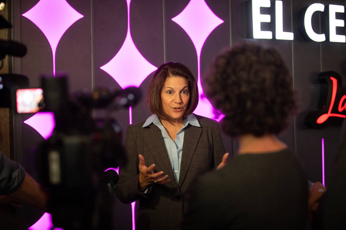 Sen. Catherine Cortez Masto, D-Nev., talks to the media after a round table discussion regardin ...