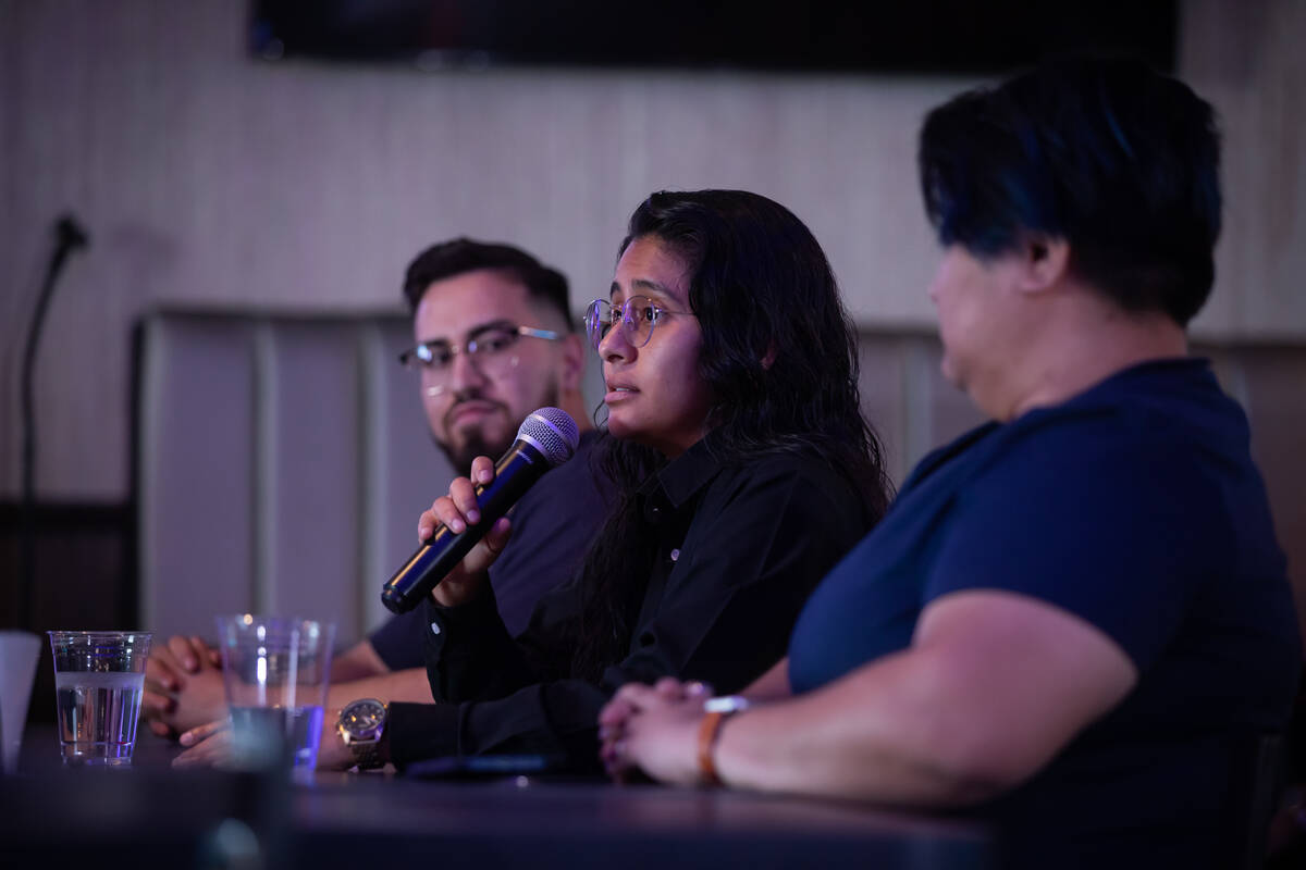 Dreamer Iris Vargas speaks during a round table discussion regarding the potential upending of ...