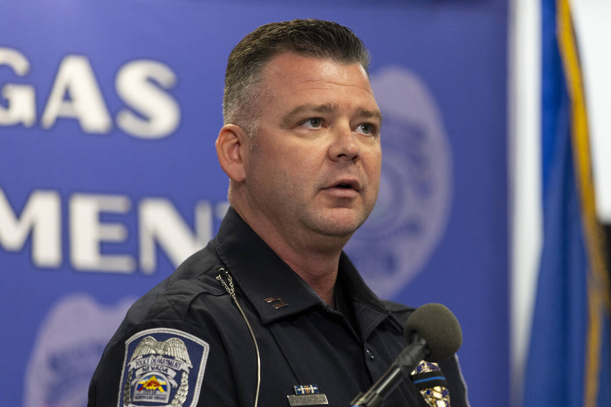 Captain Adam Hyde speaks on an officer involved shooting during a press conference at a North L ...