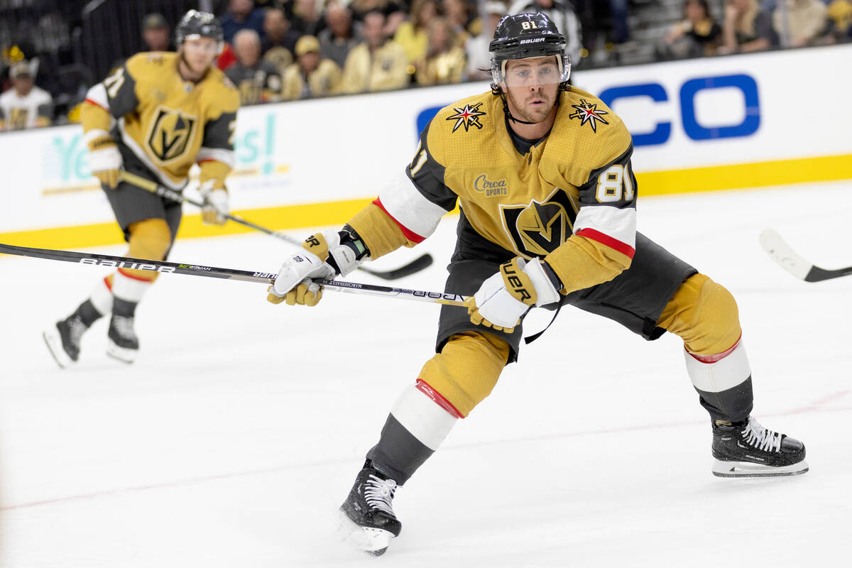Golden Knights center Jonathan Marchessault (81) anticipates the puck during the first period o ...