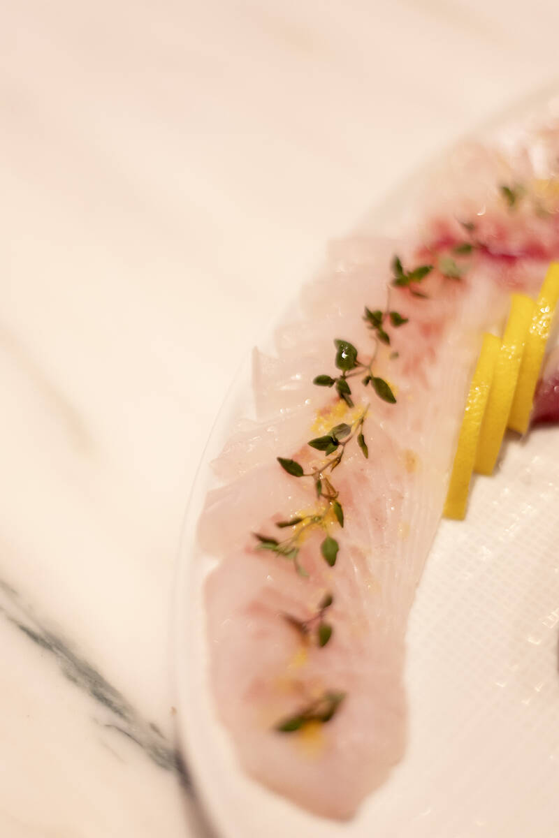 A sashimi made of fagri, a rare fish on U.S. menus, at Estiatorio Milos in The Venetian on Frid ...