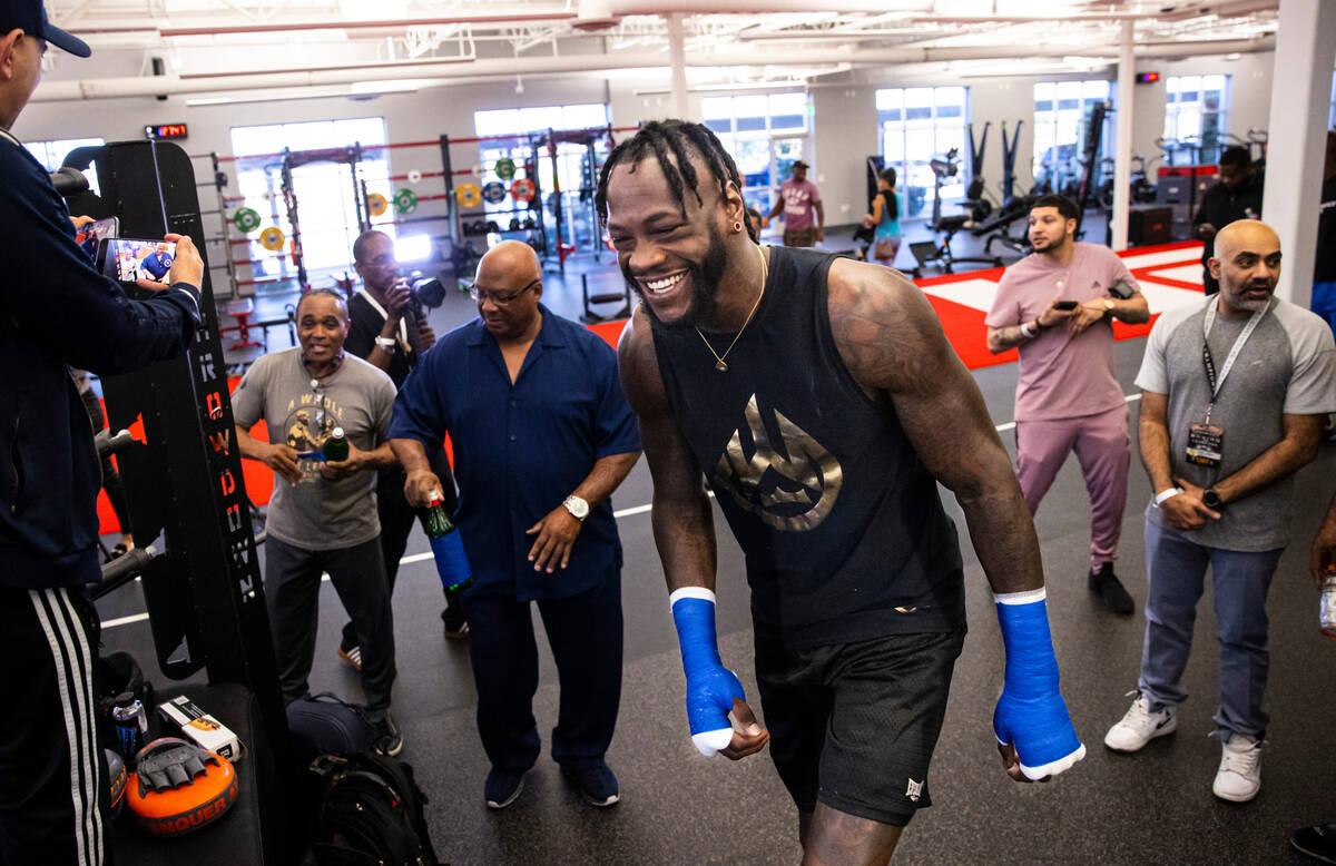 Boxer Deontay Wilder enters the ring to work out at UFC Apex on Thursday, Sept. 22, 2022, in La ...