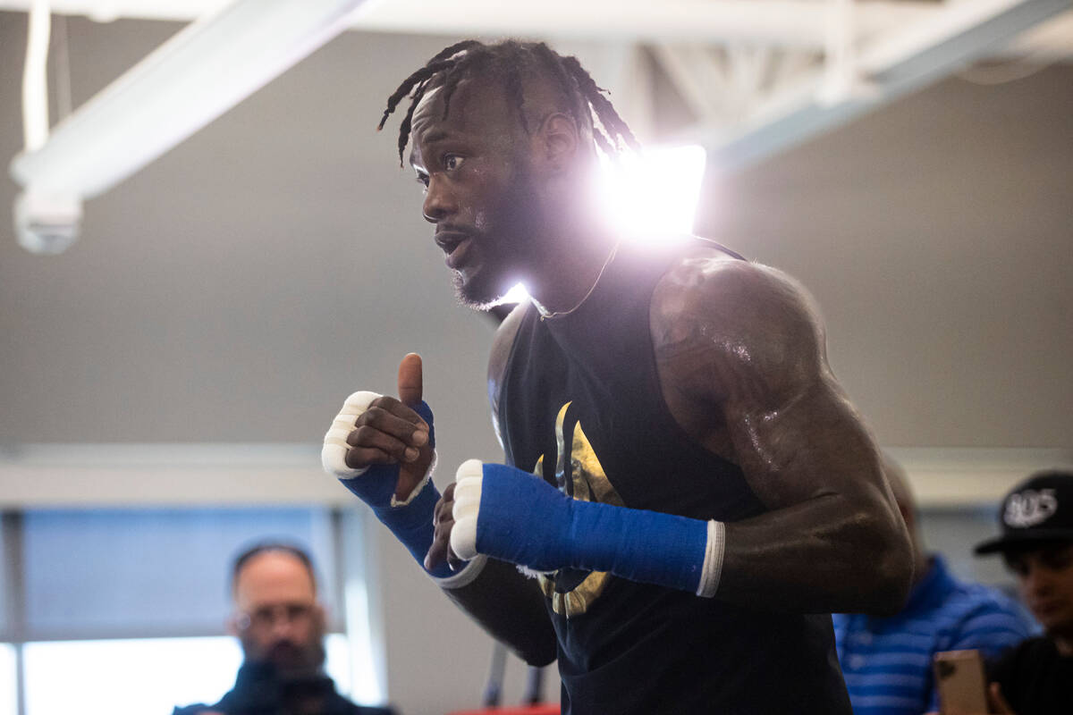 Boxer Deontay Wilder works out at a gym at UFC Apex on Thursday, Sept. 22, 2022, in Las Vegas. ...