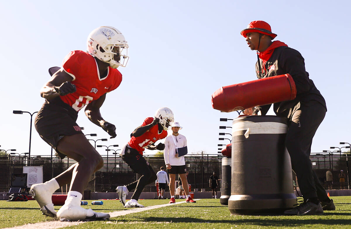 UNLV wide receiver Senika McKie participates in drills during football practice on Wednesday, O ...