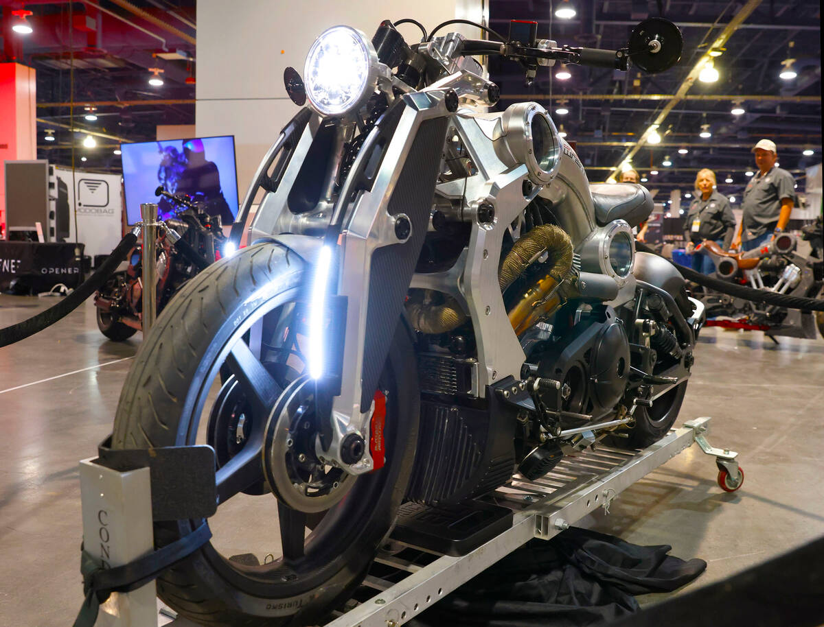 The Wraith, a custom made motorcycle, is displayed during Big Boys Toys Innovation and Luxury L ...