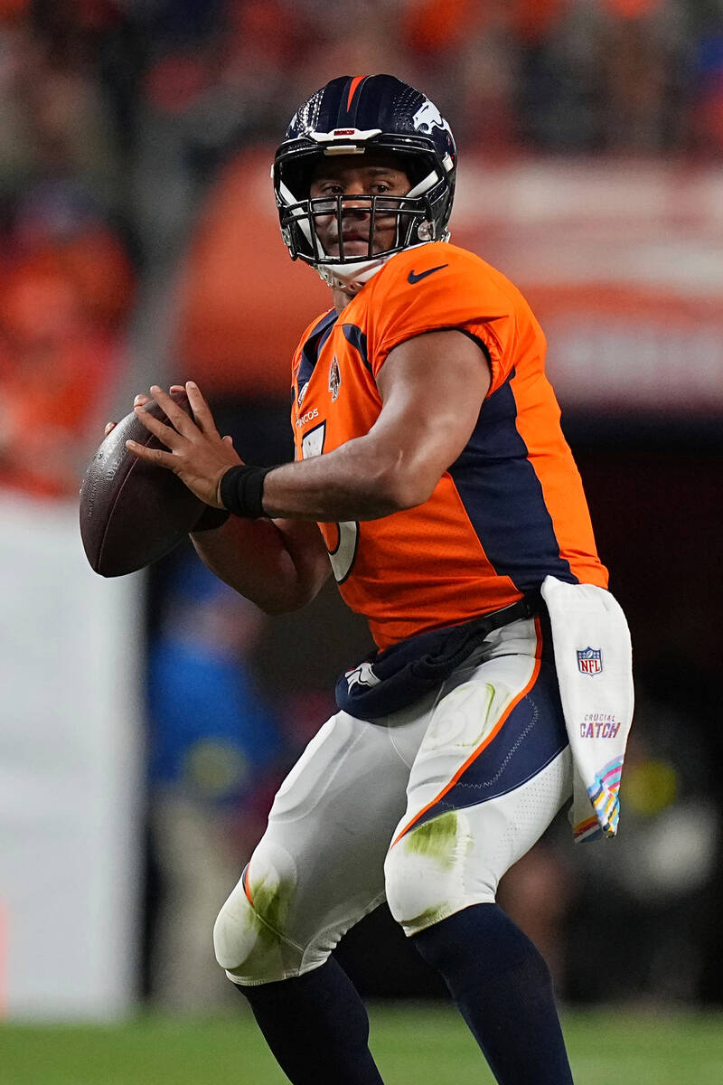 Denver Broncos quarterback Russell Wilson (3) against the Indianapolis Colts of an NFL football ...