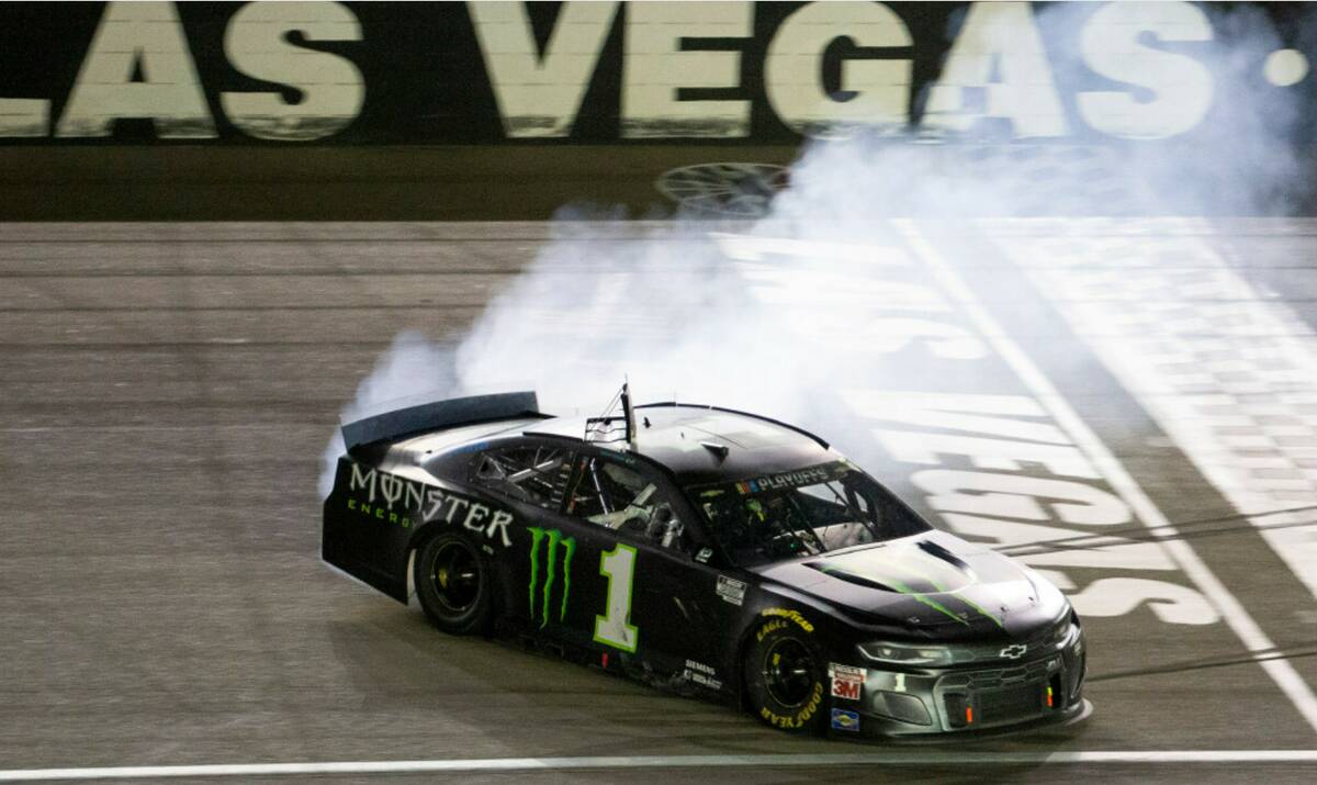 Kurt Busch (1), of Las Vegas, wins a NASCAR Cup Series auto race on Sunday, Sept. 27, 2020, ...