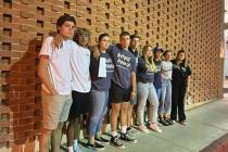 Centennial High School students gather outside the Clark County School District's Edward A. Gre ...
