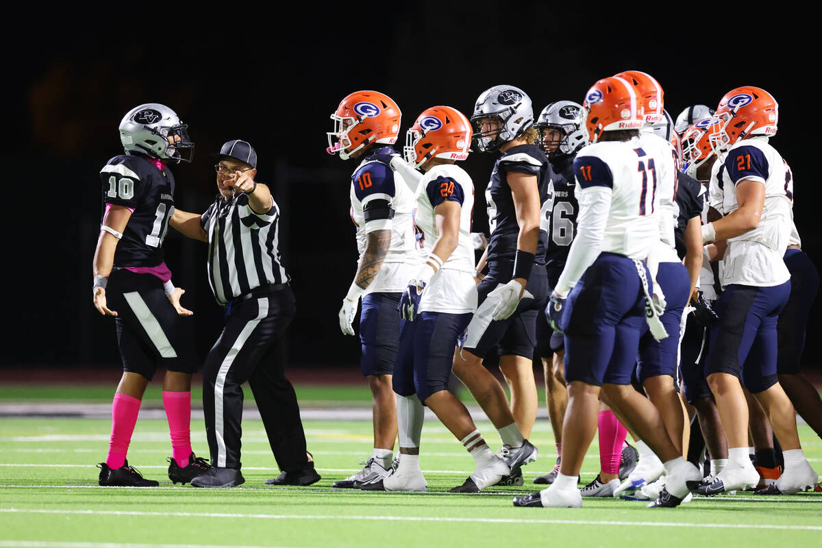 Palo Verde's Cedric Cade (10) reacts after a play during the first half of a football game agai ...