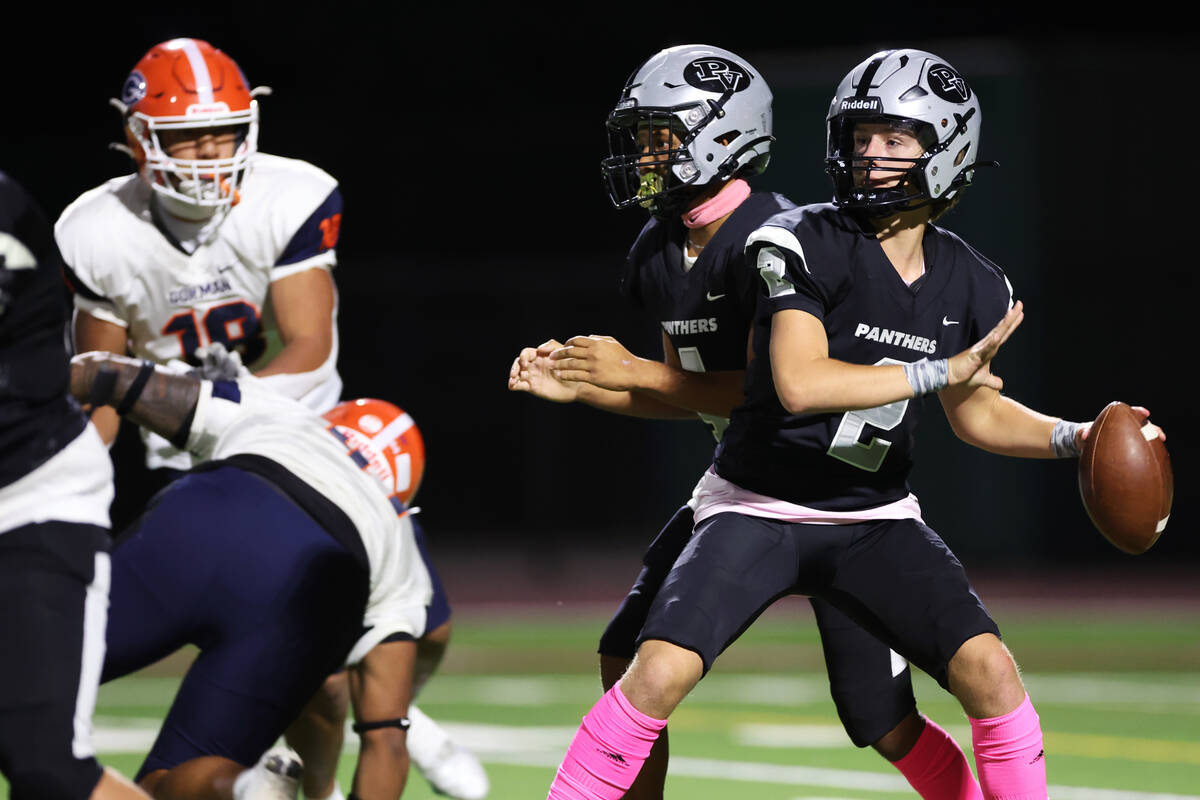 Palo Verde's quarterback Crew Dannels (2) looks for an open pass during the second half of a fo ...