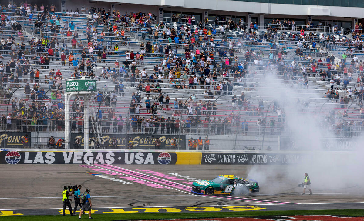 Josh Berry begins a burn out after winning the Alsco Uniforms 302 NASCAR Xfinity Series Playoff ...