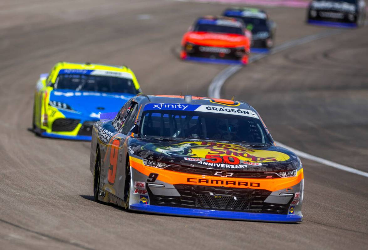 Noah Gragson (9) cruises along during the Alsco Uniforms 302 NASCAR Xfinity Series Playoff Race ...