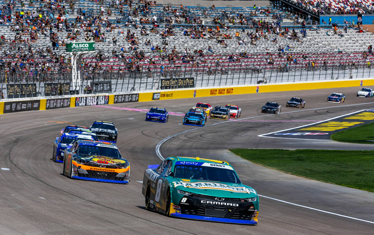 Josh Berry (8) leads Noah Gragson (9) during the Alsco Uniforms 302 NASCAR Xfinity Series Playo ...
