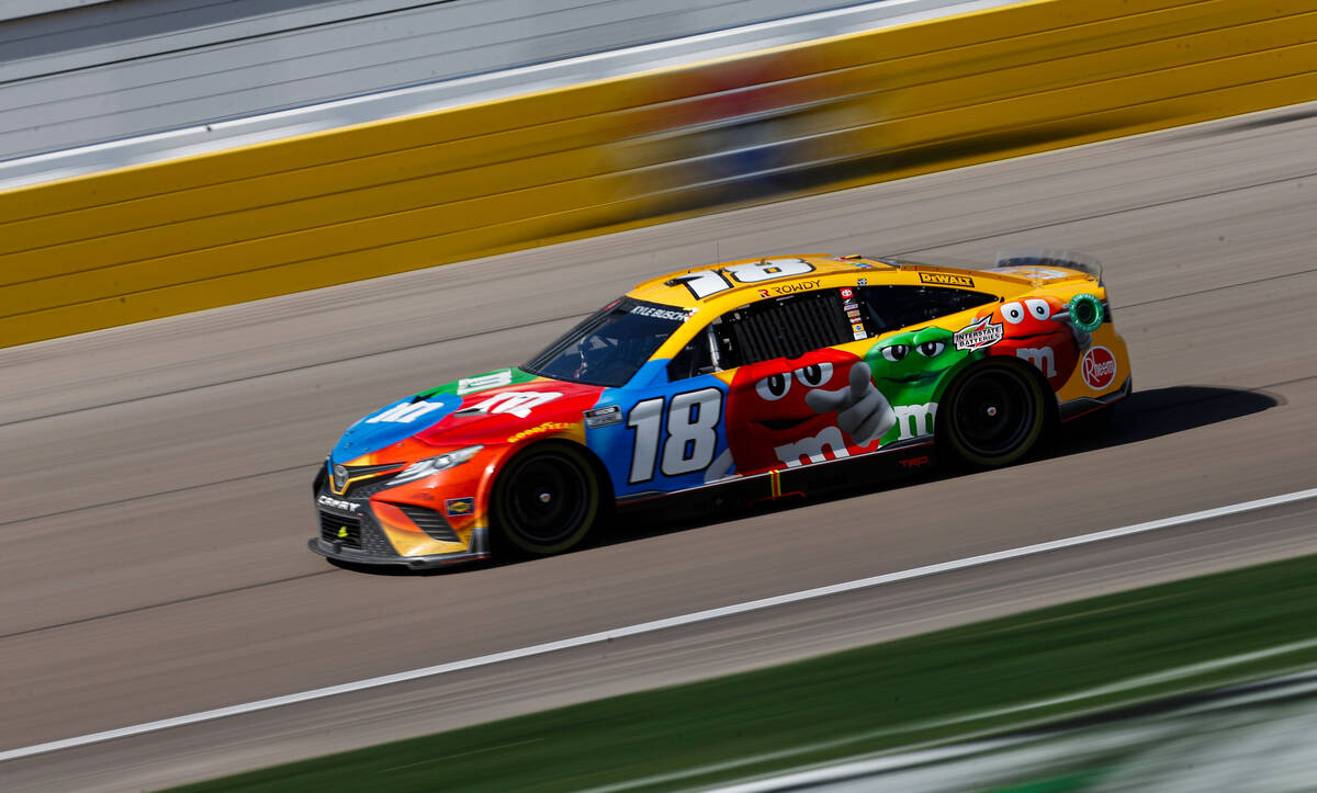 Driver Kyle Busch (18) competes during the South Point 400 NASCAR Cup Series playoff race at La ...