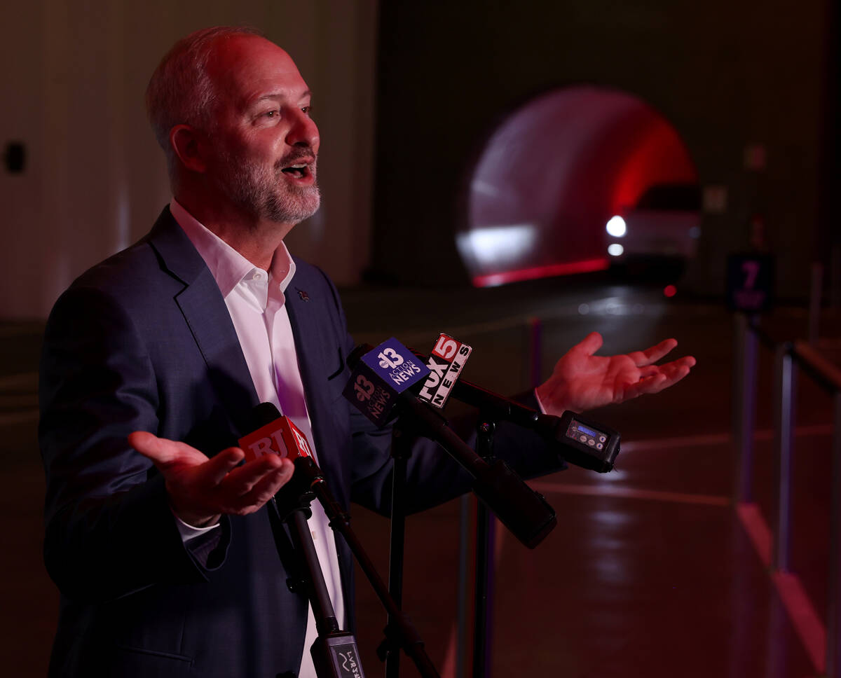 Las Vegas Convention and Visitors Authority President and CEO Steve Hill talks to the news medi ...