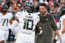 Oregon head coach Dan Lanning before an NCAA college football game against Arizona, Saturday, O ...