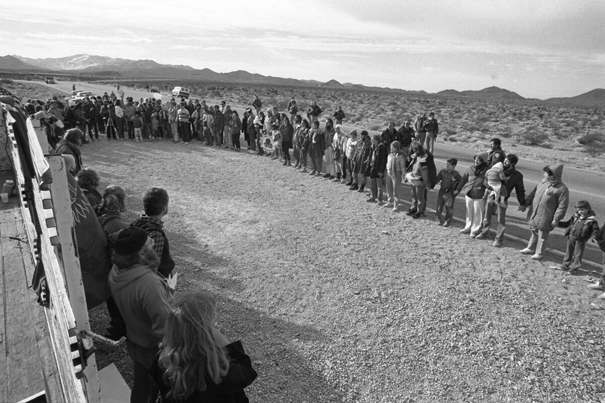 About 270 people protesting a nuclear test planned for February 5th at the main entrance to the ...