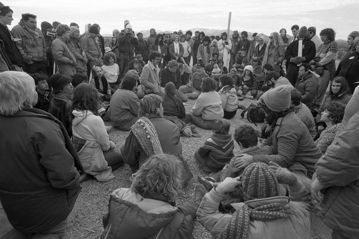 About 270 people protesting a nuclear test planned for February 5th at the main entrance to the ...