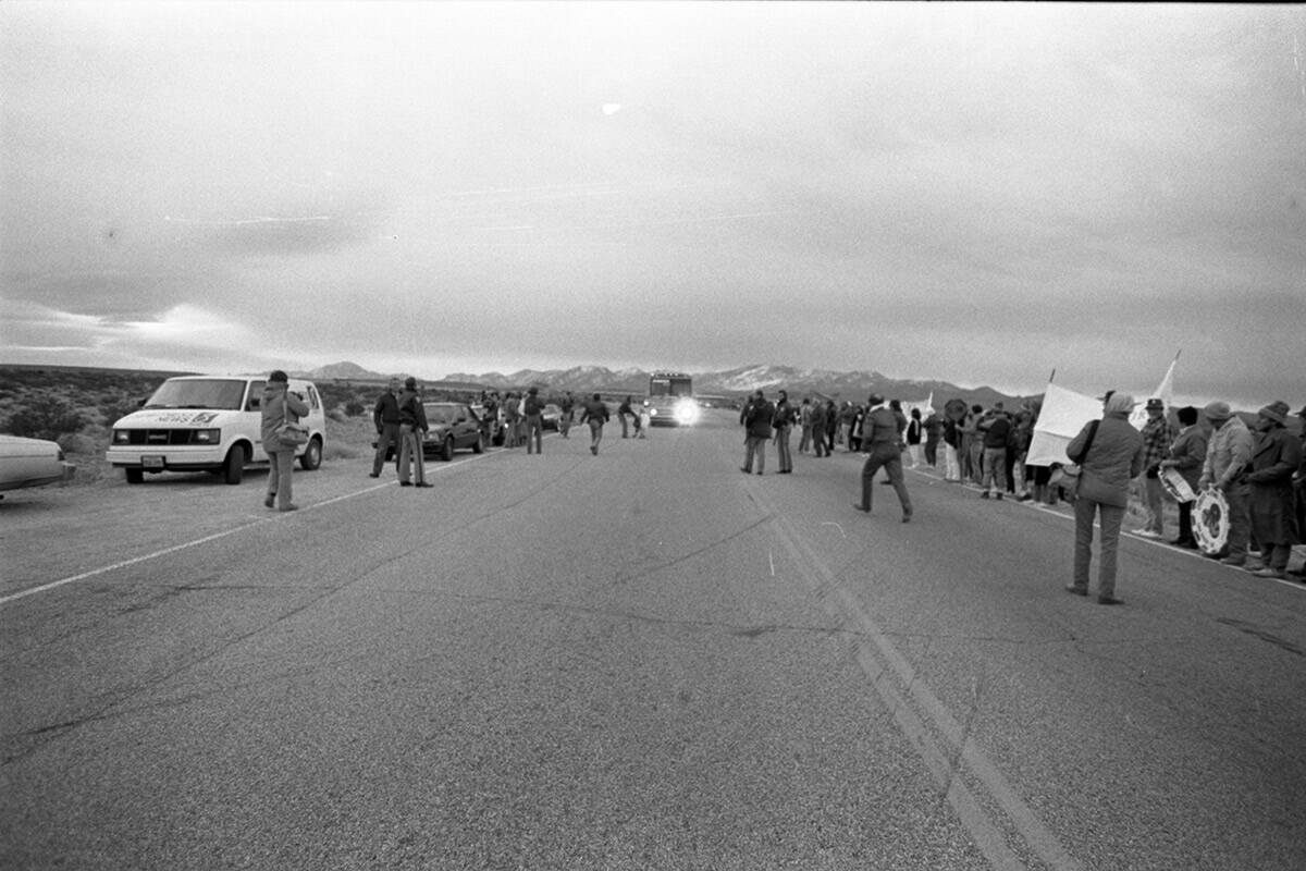 About 270 people protesting a nuclear test planned for February 5th at the main entrance to the ...