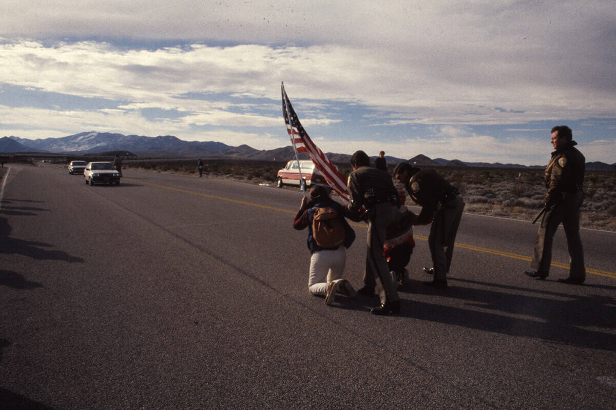 About 270 people protesting a nuclear test planned for February 5th at the main entrance to the ...