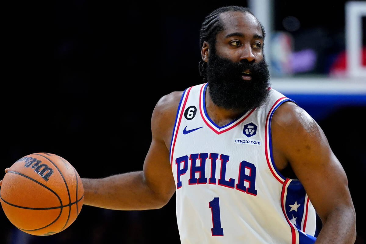 Philadelphia 76ers' James Harden plays during a preseason NBA basketball game, Wednesday, Oct. ...