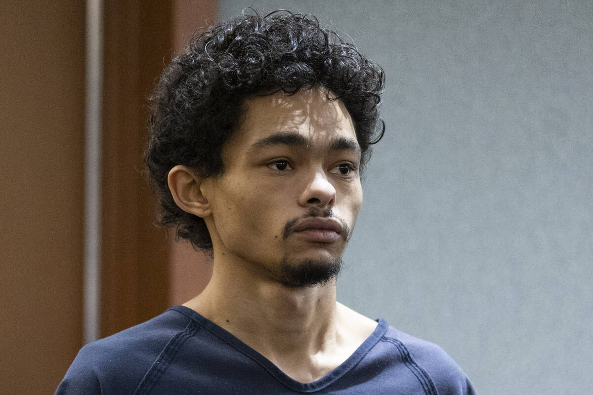 Tyson Hampton, accused of shooting and killing a Las Vegas police officer, appears for a court ...