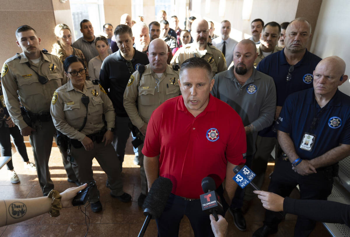 Steve Grammas, president of the Las Vegas Police Protective Association, speaks during a press ...