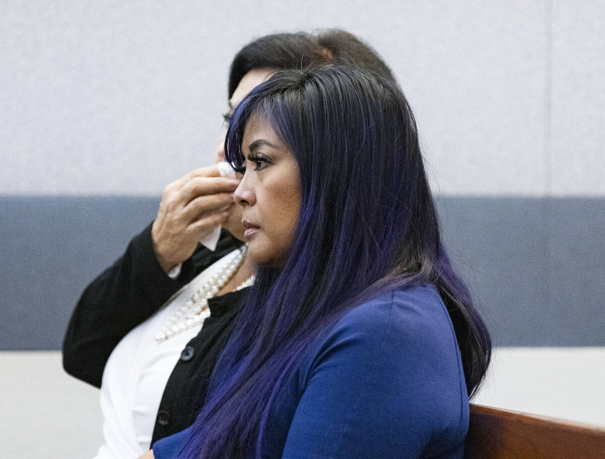Mae Ismael, right/front, attends a bail hearing for her husband Robert Telles, accused in death ...